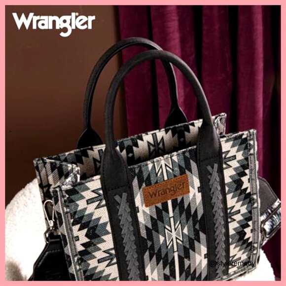 Aztec Tote Bag with Knitted Design and Leather Handles